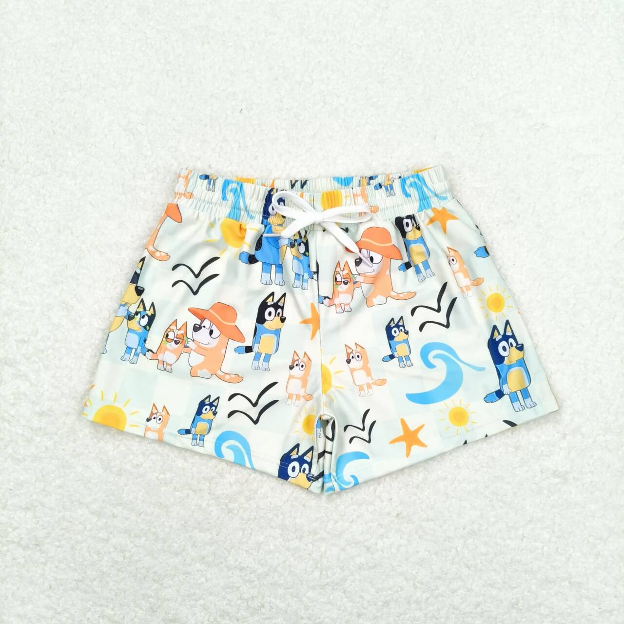 S0362  Cartoon Dog Sandbeach Print Boys Swim Trunks