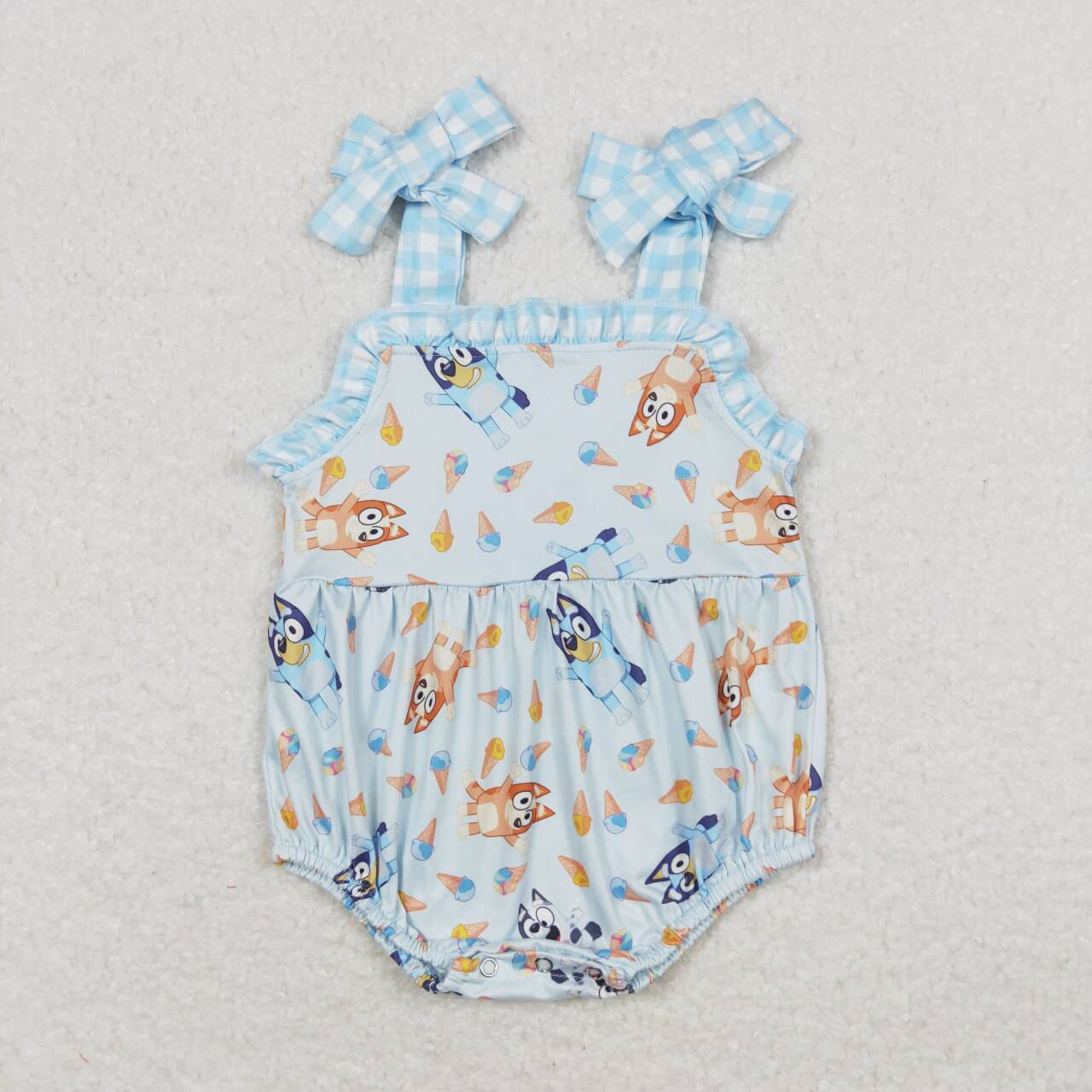 SR1113 Cartoon Dog Popsicle Print Baby Girls Summer Strap Romper