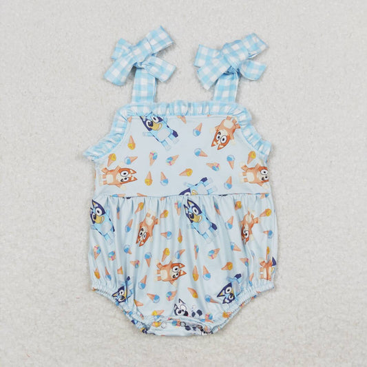 SR1113 Cartoon Dog Popsicle Print Baby Girls Summer Strap Romper