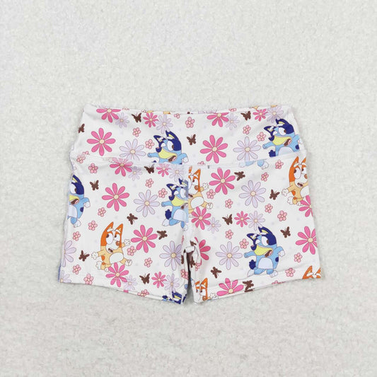 SS0213 Cartoon Dog Flowers Print Girls Summer Shorts