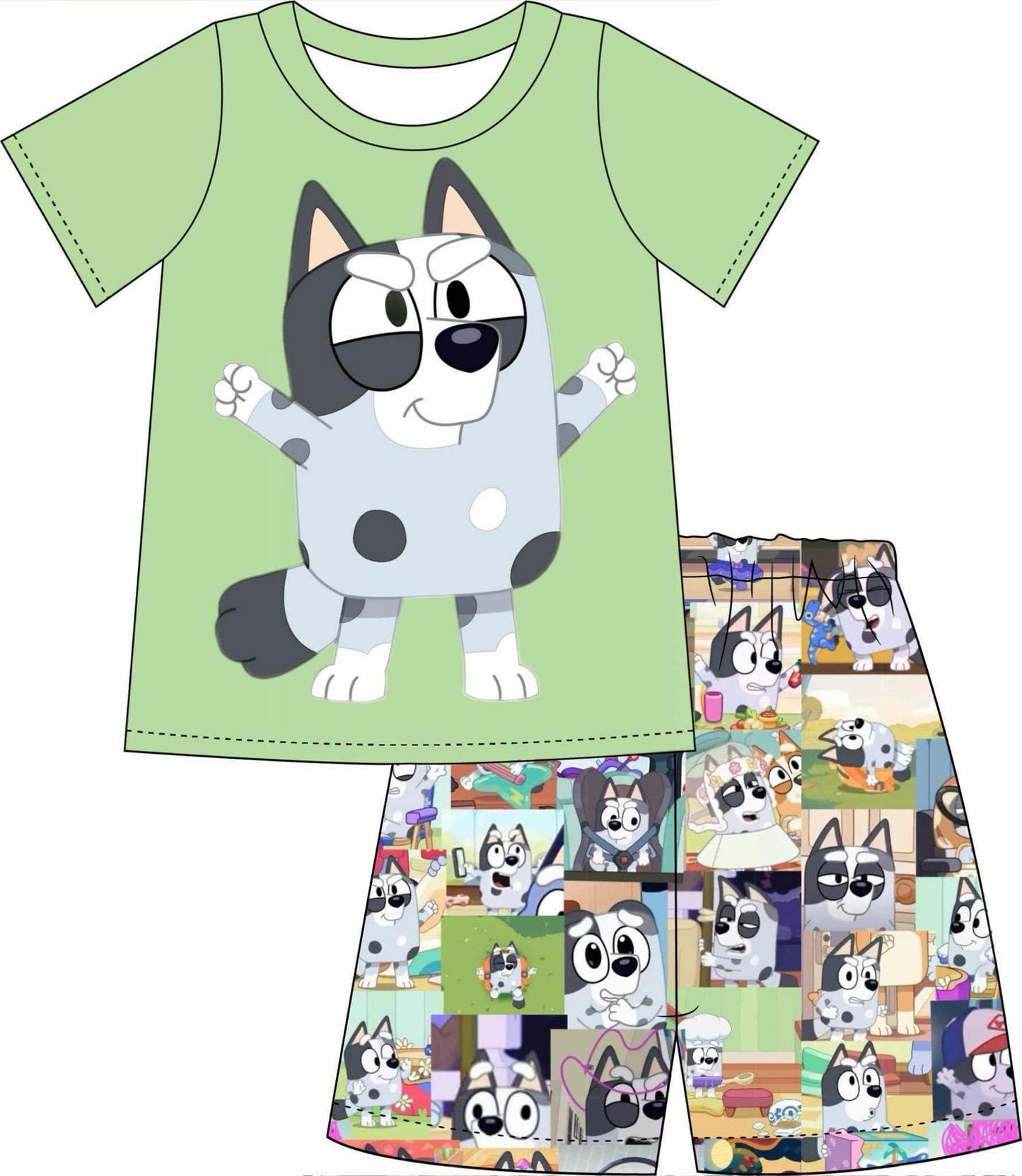 (Custom Design Preorder MOQ 5) Cartoon Dog Print Boys Summer Clothes Set