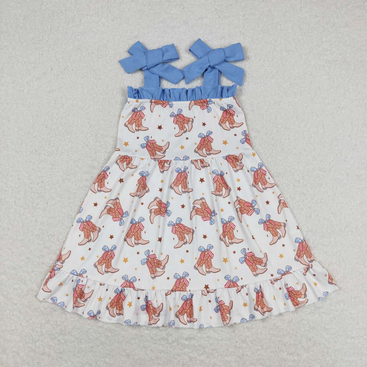 Boots Blue Bows Print Sisters Summer Western Matching Clothes