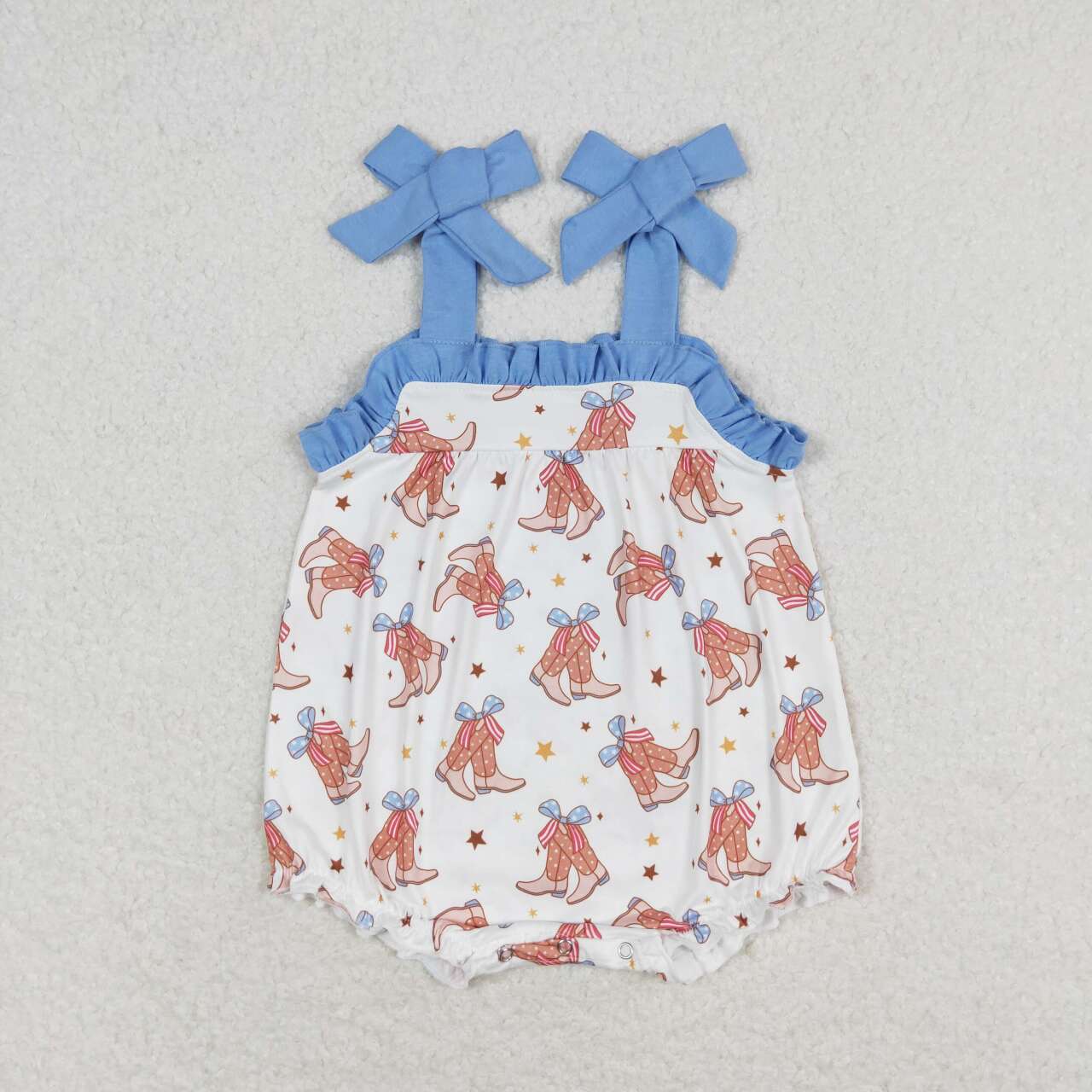 Boots Blue Bows Print Sisters Summer Western Matching Clothes