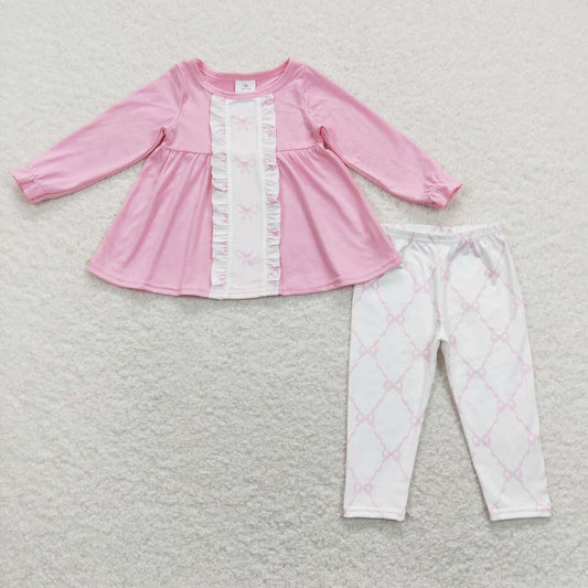 GLP1134 Pink Tunic Top Bows Legging Pants Girls Clothes Set