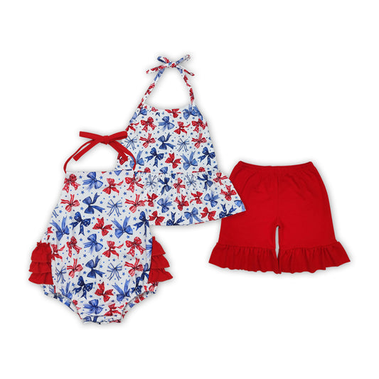 Bows Stars Print Halter Sisters 4th of July Matching Clothes