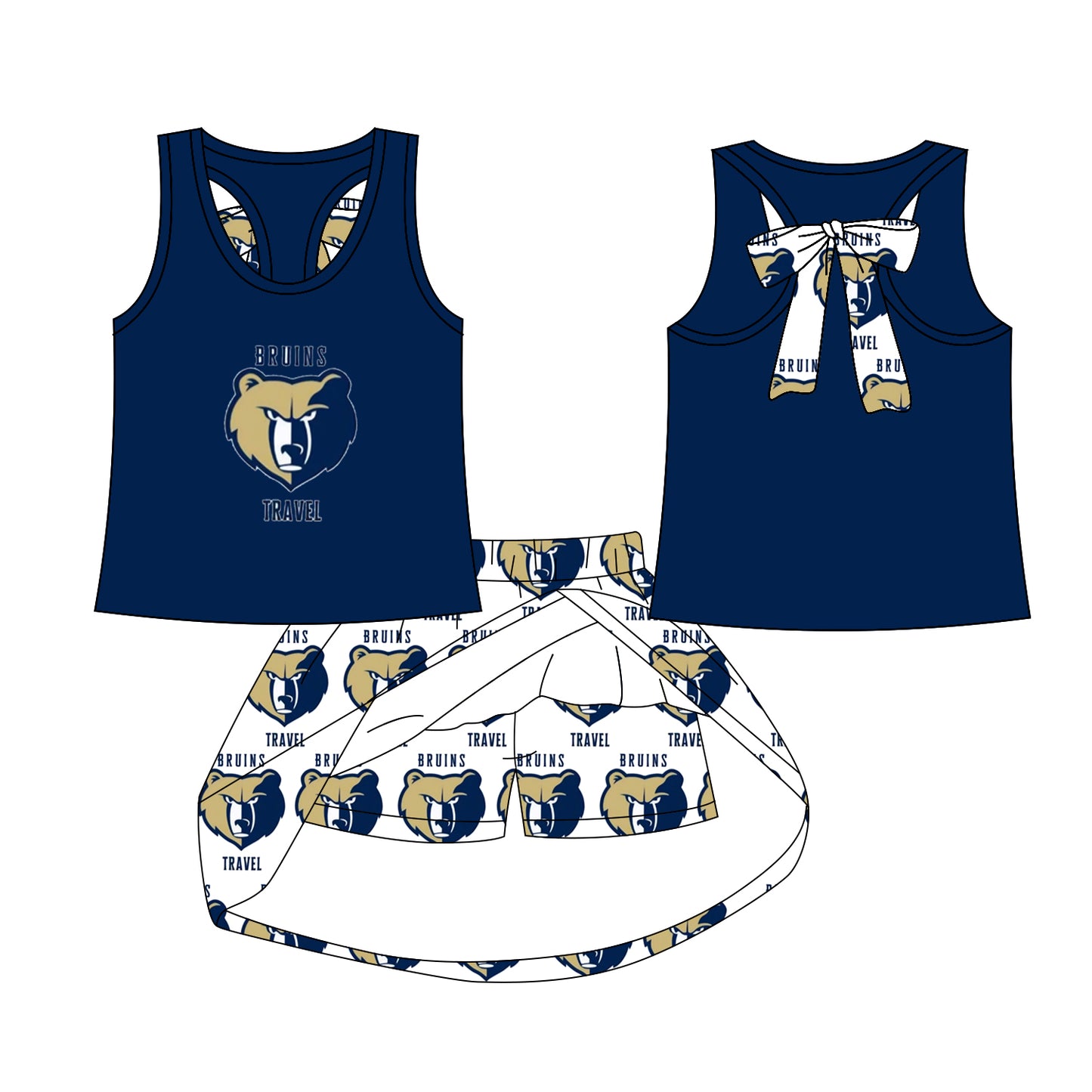 (Custom Design Preorder MOQ 5) Team's Bruins Top Skirts Shorts Girls Summer Clothes Sets