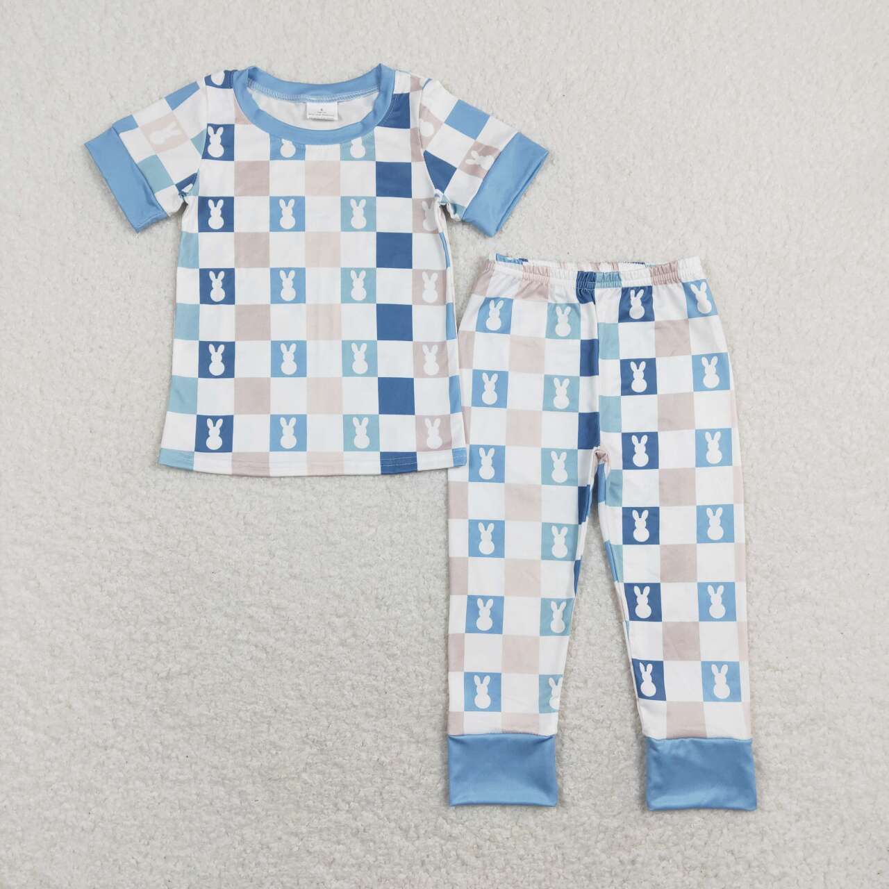 Bunny Blue Plaid Print Brothers Easter Matching Clothes