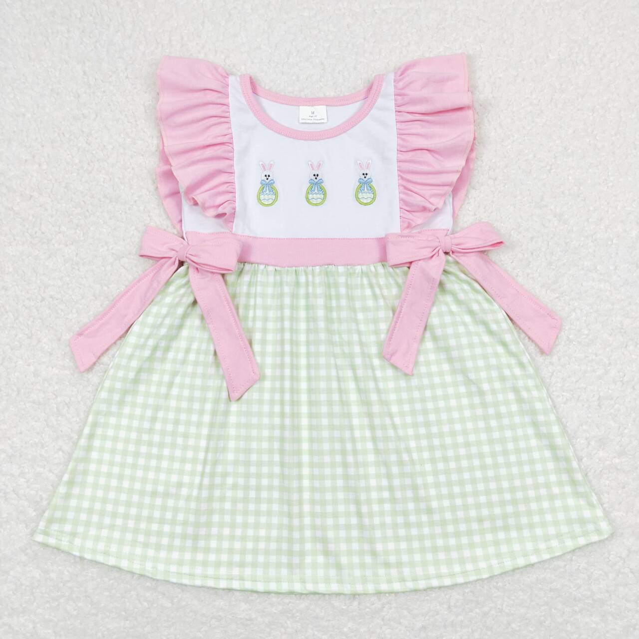 Bunny Embroidery Green Plaid Print Sibling Easter Matching Clothes