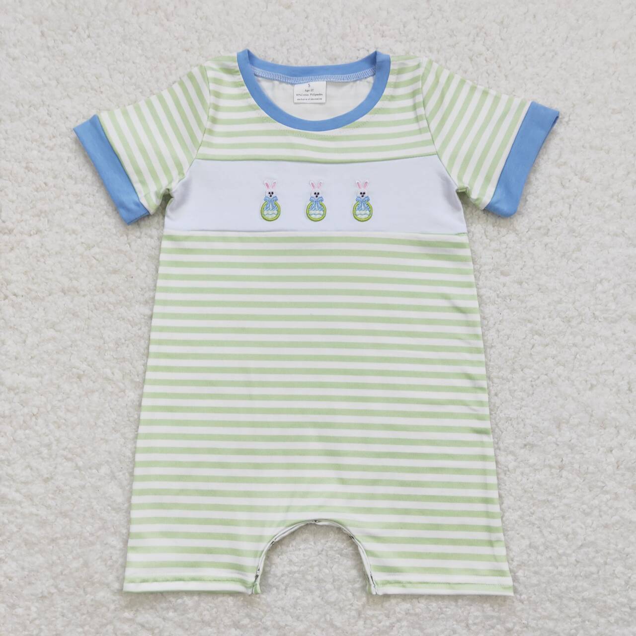 Bunny Embroidery Green Plaid Print Sibling Easter Matching Clothes