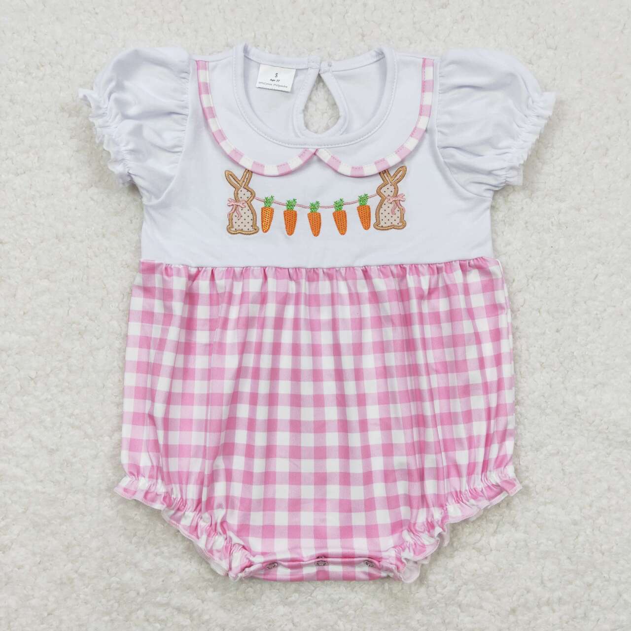 Bunny Carrot Embroidery Plaid Print Sibling Easter Matching Clothes