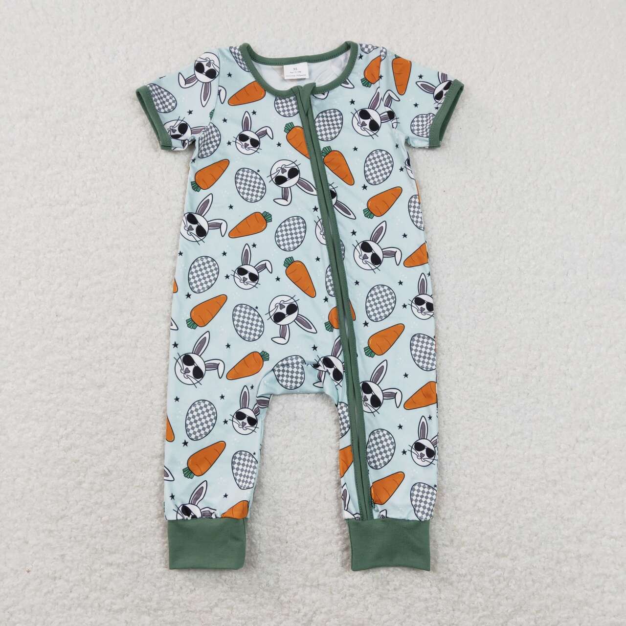 SR1014 Bunny Plaid Print Baby Boys Easter Zipper Romper