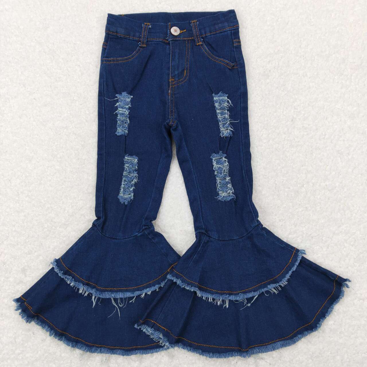 C12-9 Blue Hole Denim Girls Bell Bottom Jeans