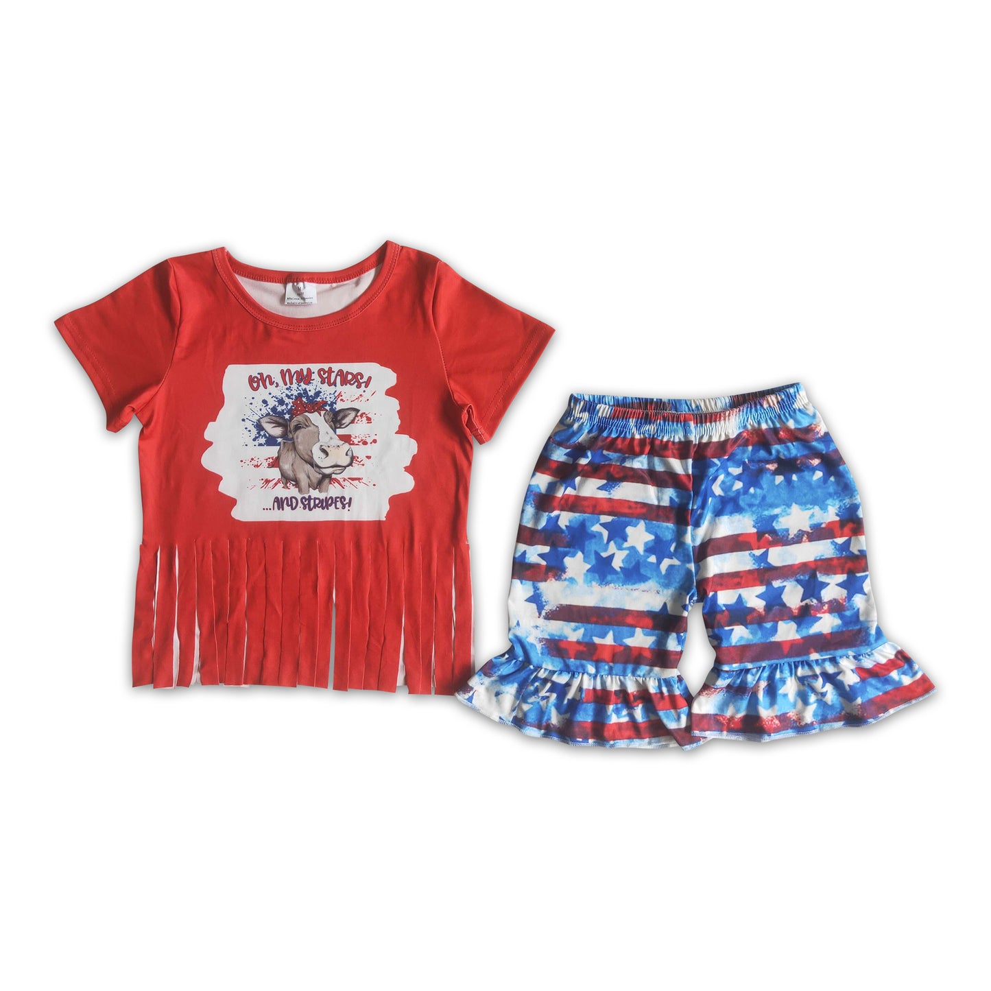 (Promotion)C15-2 Short sleeve ruffles shorts 4th of July outfits