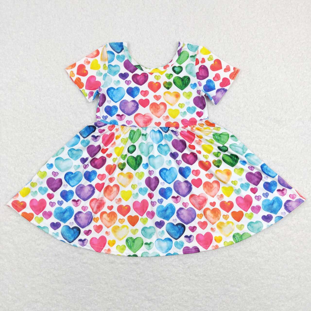 C7-16Short Sleeve Colorful Heart Knee Length Valentine's Day Dress