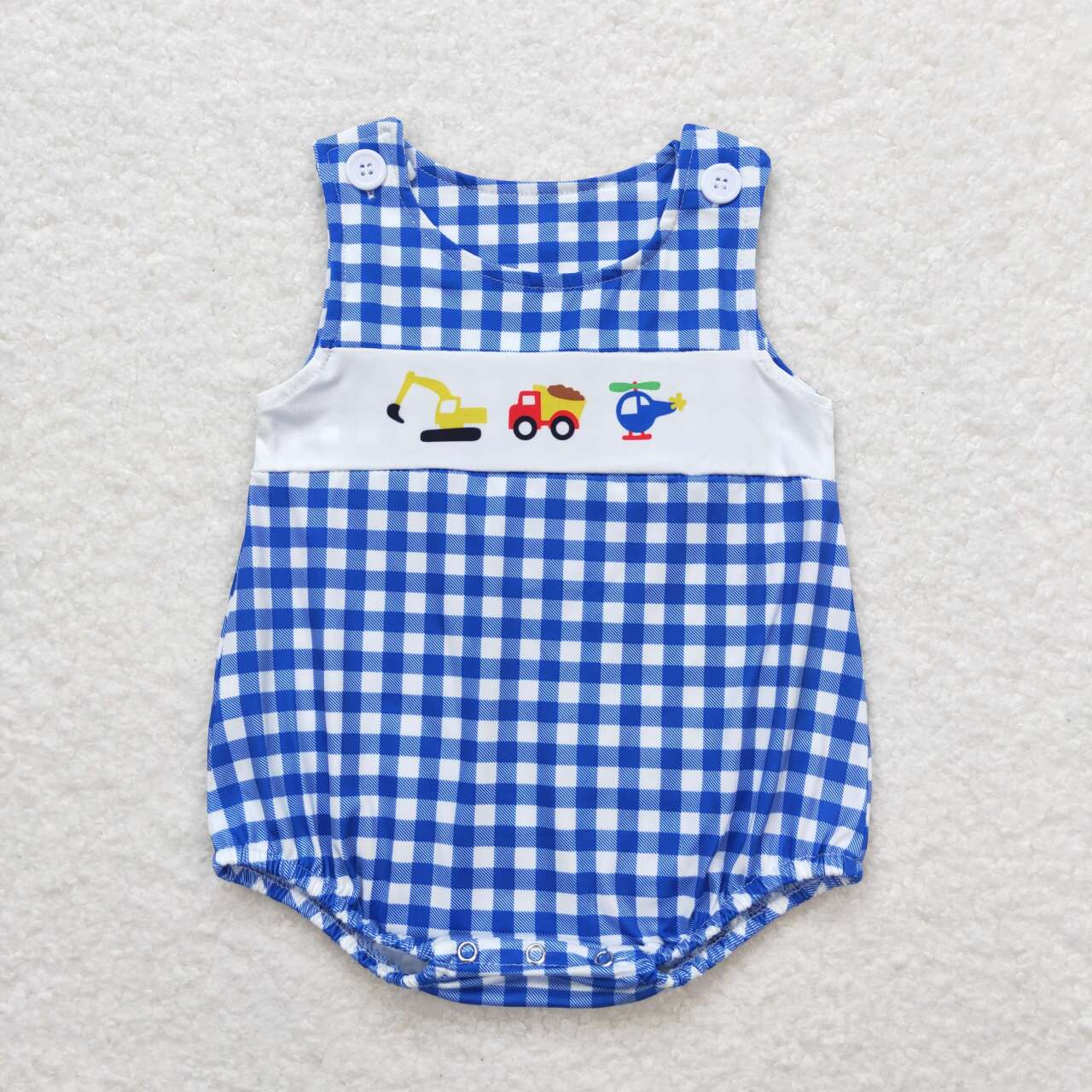 SR1011 Construction Truck Plaid Print Baby Boys Summer Romper