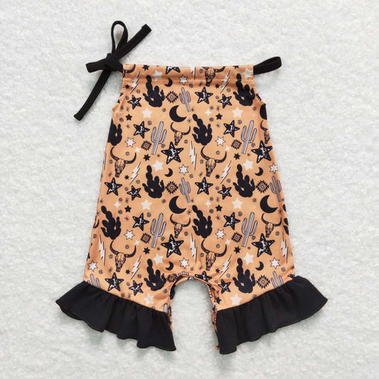 SR1239 Cactus Cow Skull Aztec Print Baby Girls Summer Strap Romper