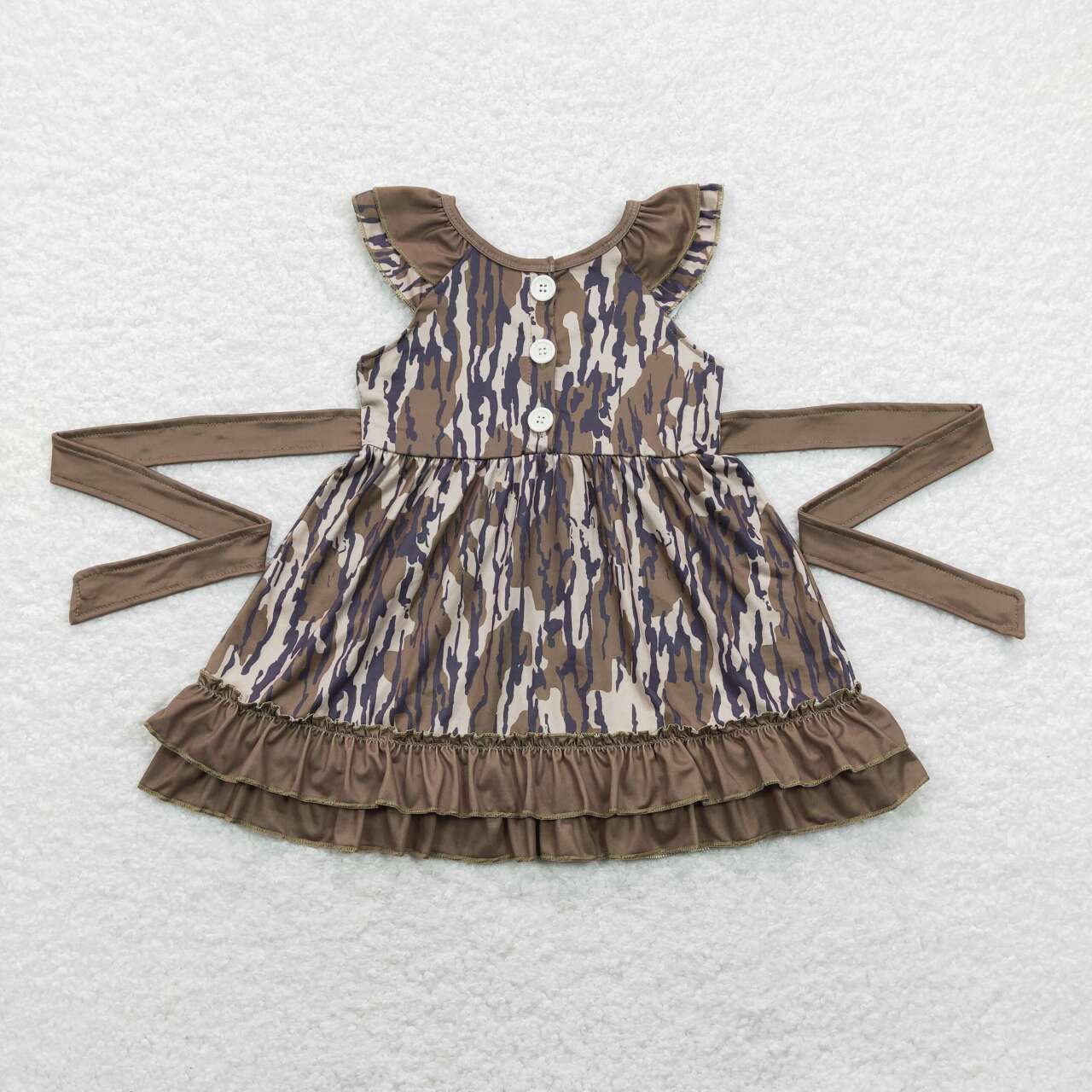 GSD0782 Dark Green Camo Print Girls Summer Knee Length Dress