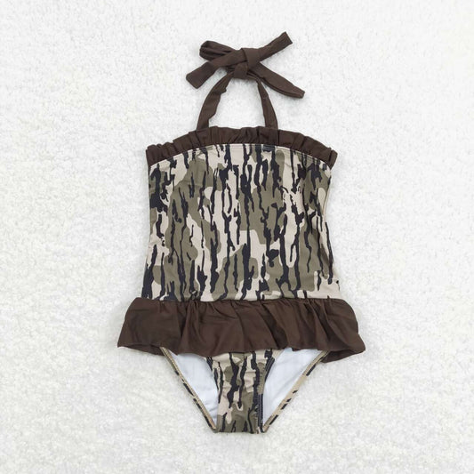 S0192 Girls Camo Print 1 Piece Swimsuits