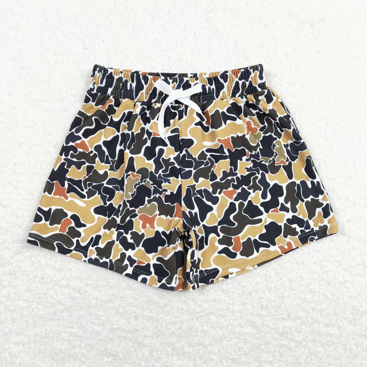 S0235 Brown Camo Print Boys Swim Trunks