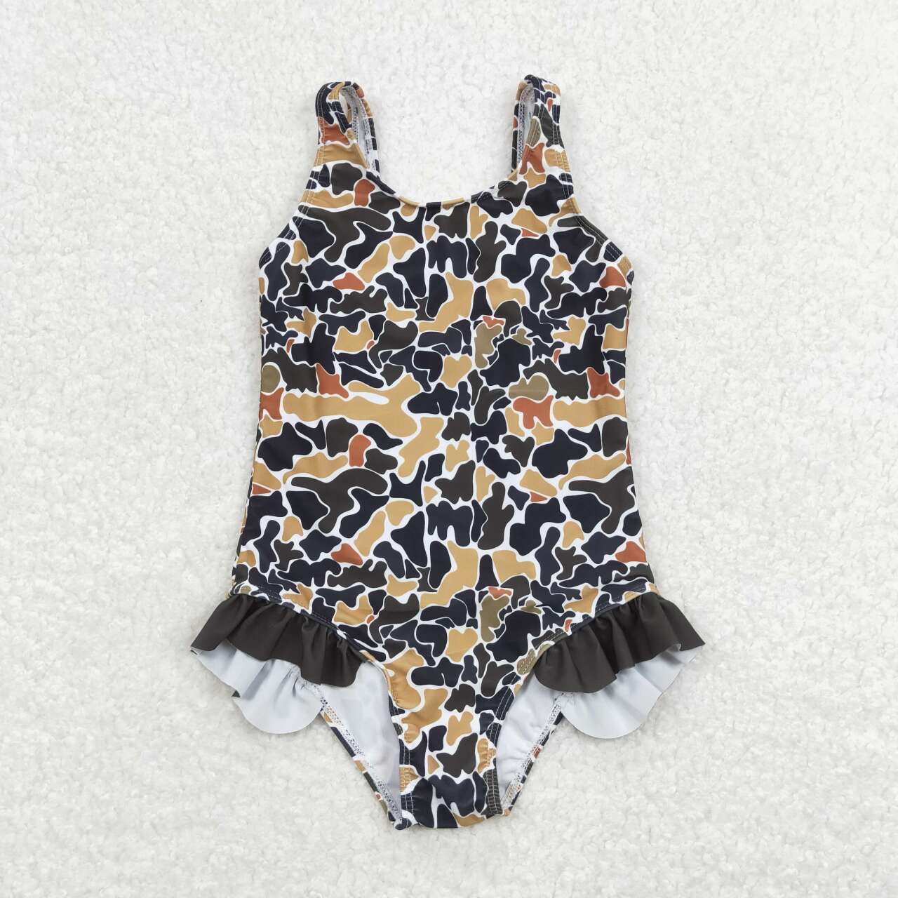 S0239 Brown Camo Print 1 Piece Girls Swimsuits