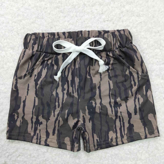 SS0201-2  Dark Green Camo Print Boys Summer Shorts