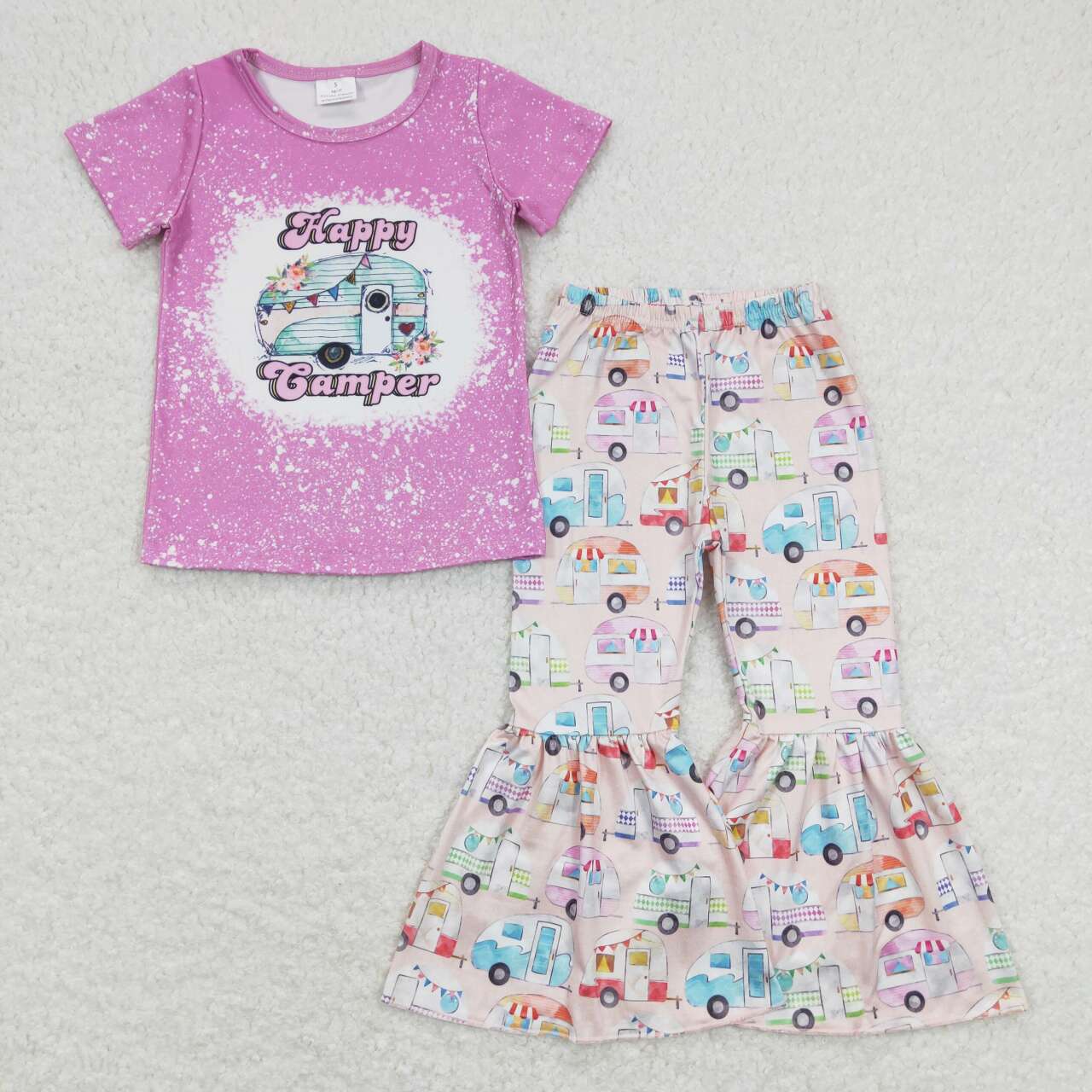 GSPO1196 Happy Camper Print Girls Bell Pants Clothes Set