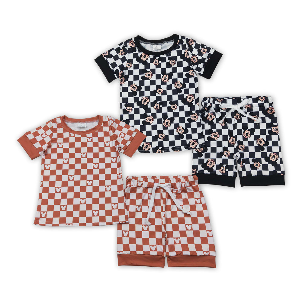 Cartoon Mouse Plaid Print Shorts Kids Summer Outfits Sibling Wear