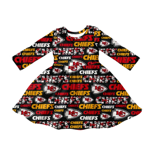 (Custom Design Preorder MOQ 5 ) Team's Chiefs KC Print Girls Fall Knee Length Dress