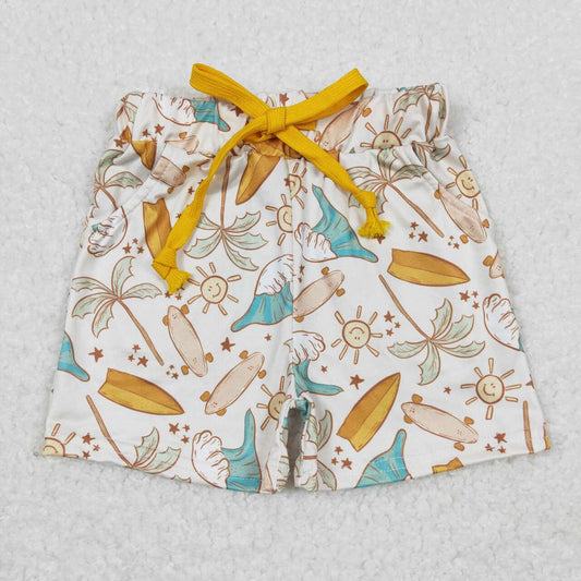 SS0198 Surfboard Sandbeach Coconut Tree Print Boys Summer Shorts