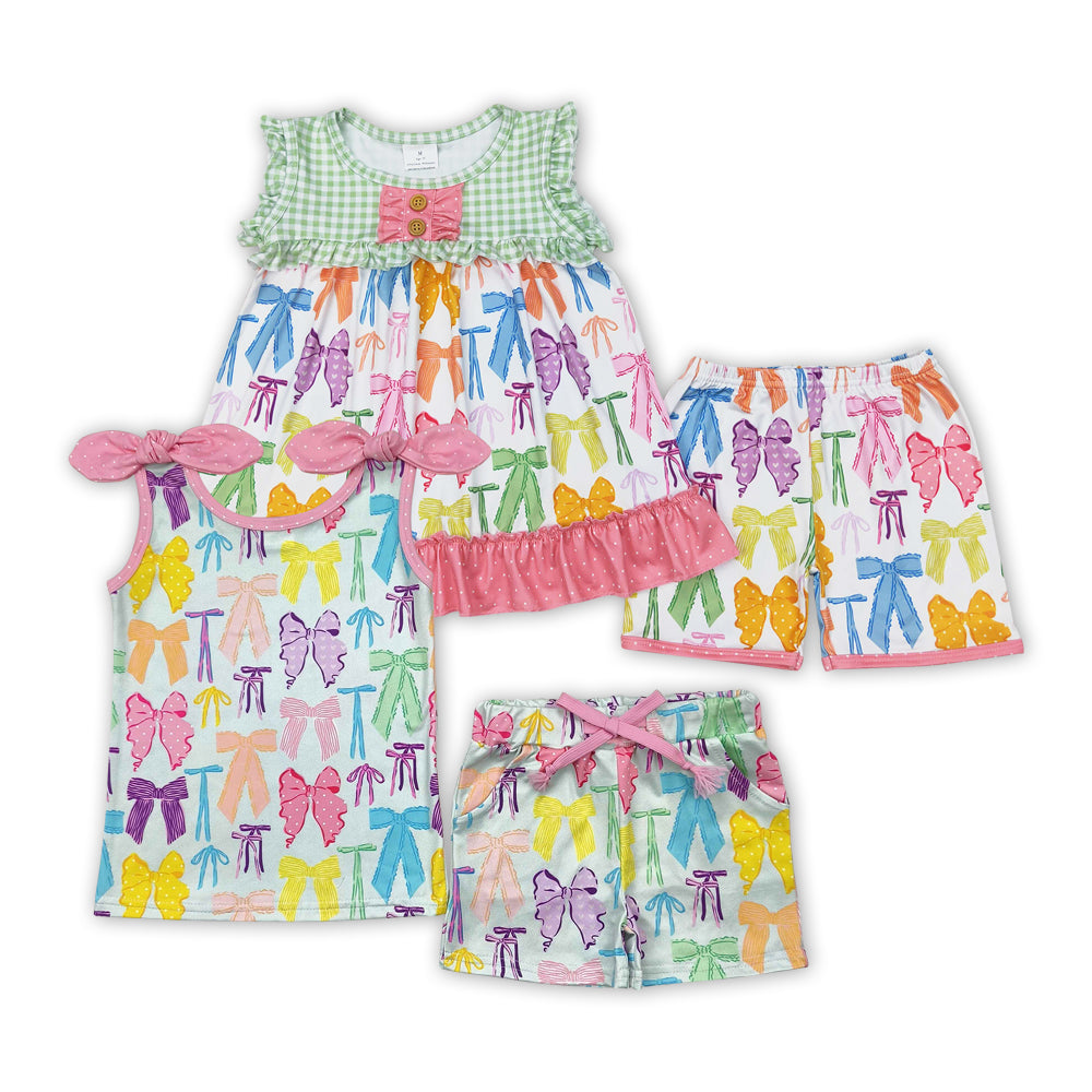 Colorful Bows Print Sisters Summer Matching Outfits