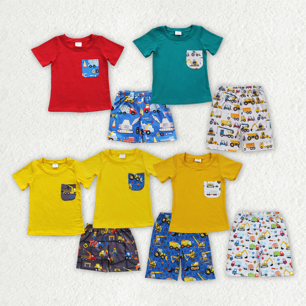 Pocket Top Construction Trucks Shorts Boys Summer Outfits Brothers Wear
