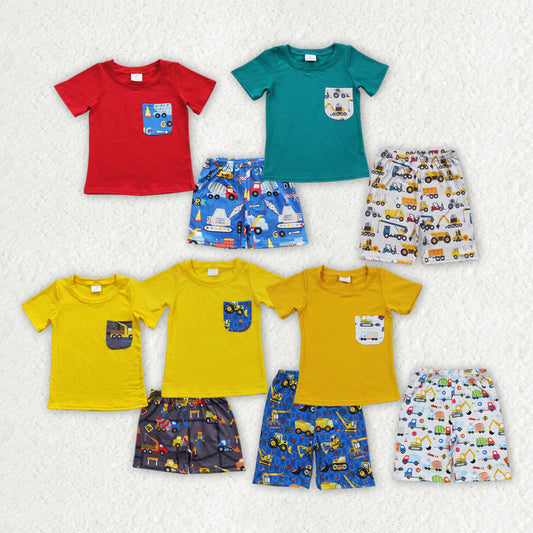 Pocket Top Construction Trucks Shorts Boys Summer Outfits Brothers Wear