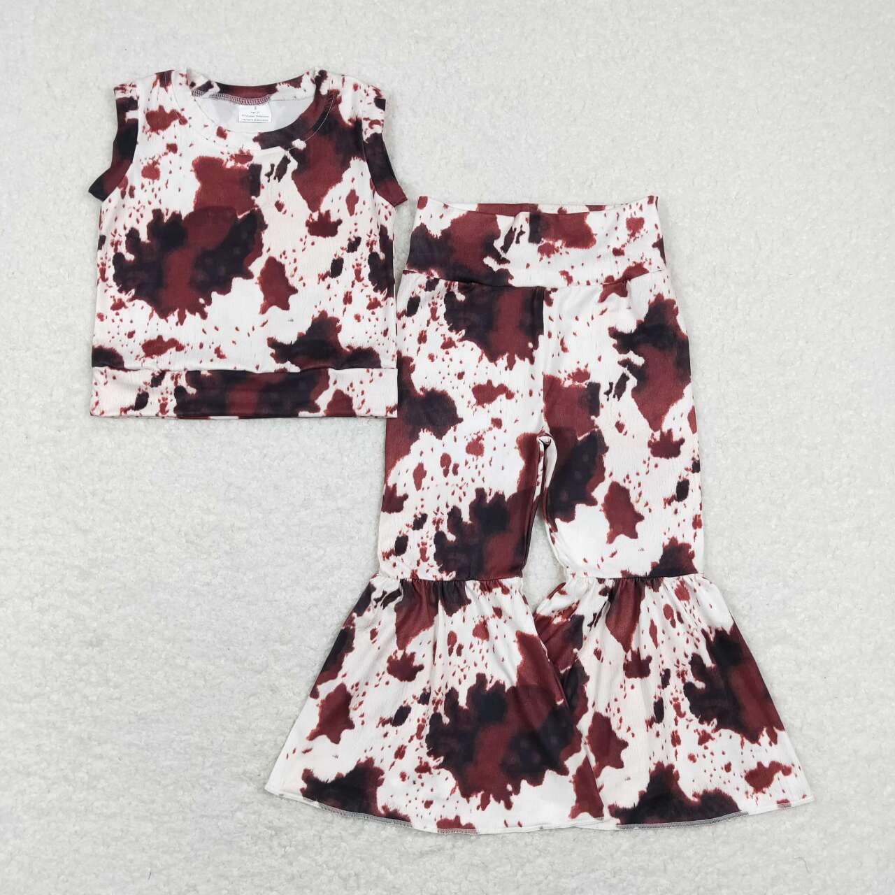 GSPO1145 Cow Print Bell Pants Girls Clothes Set