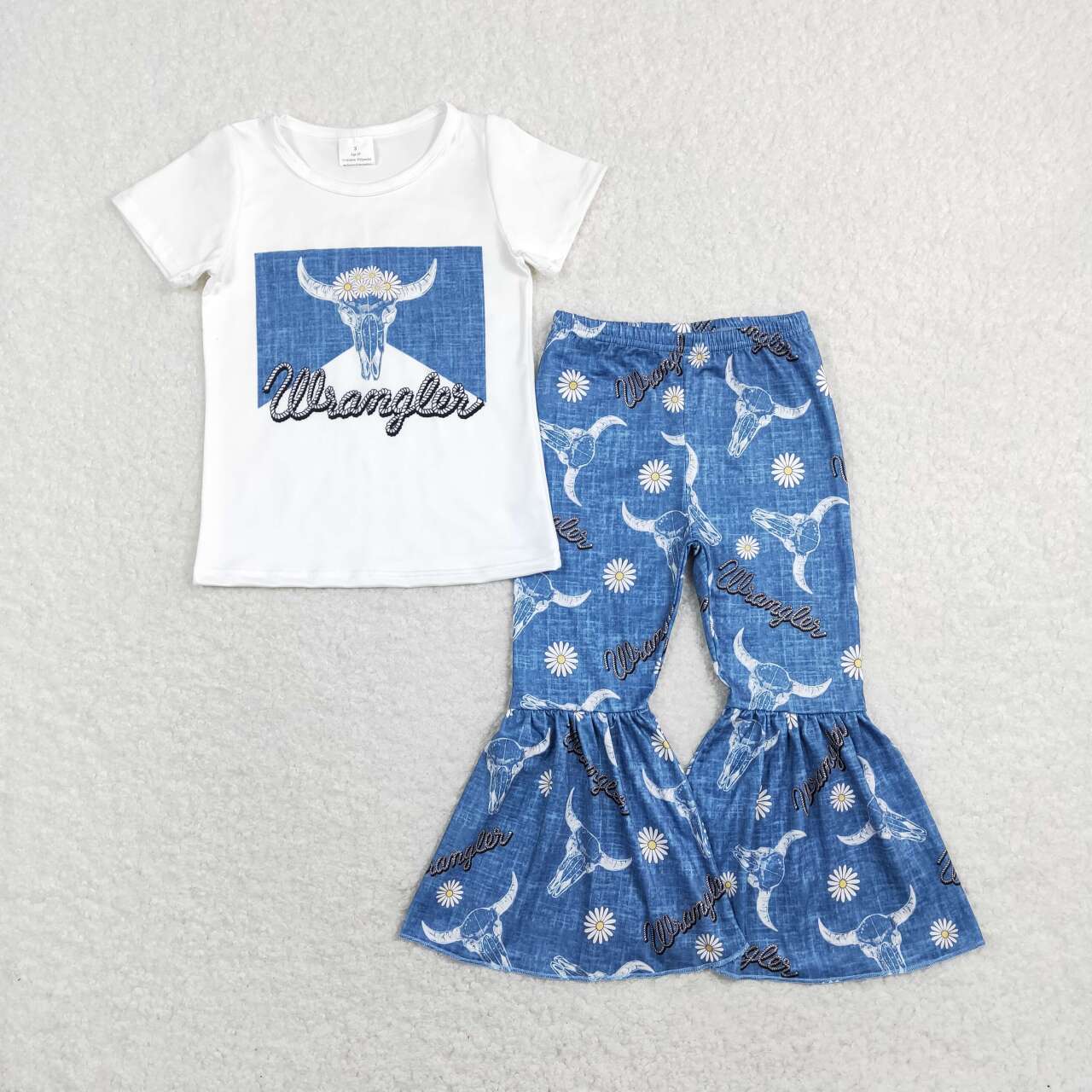 7 Colors Cow Skull Western Print Bell Pants Girls Clothes Set