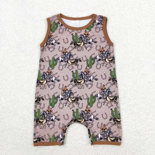SR1101 Rodeo Cactus Print Baby Boys Western Summer Romper