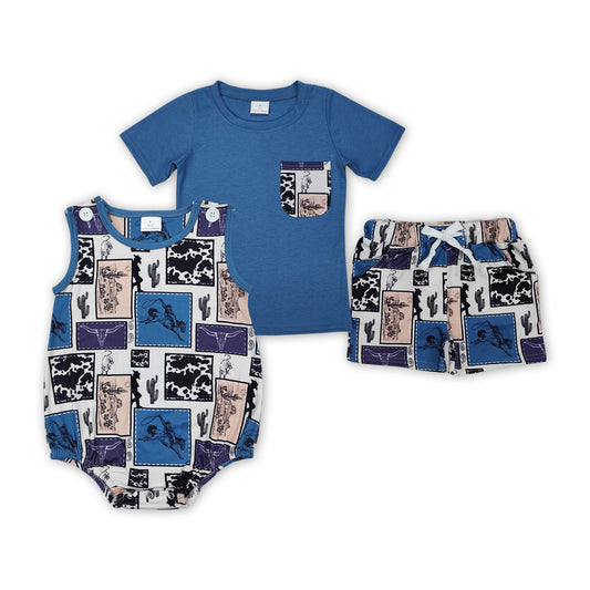 Cowboy Western Print Brothers Summer Matching Clothes