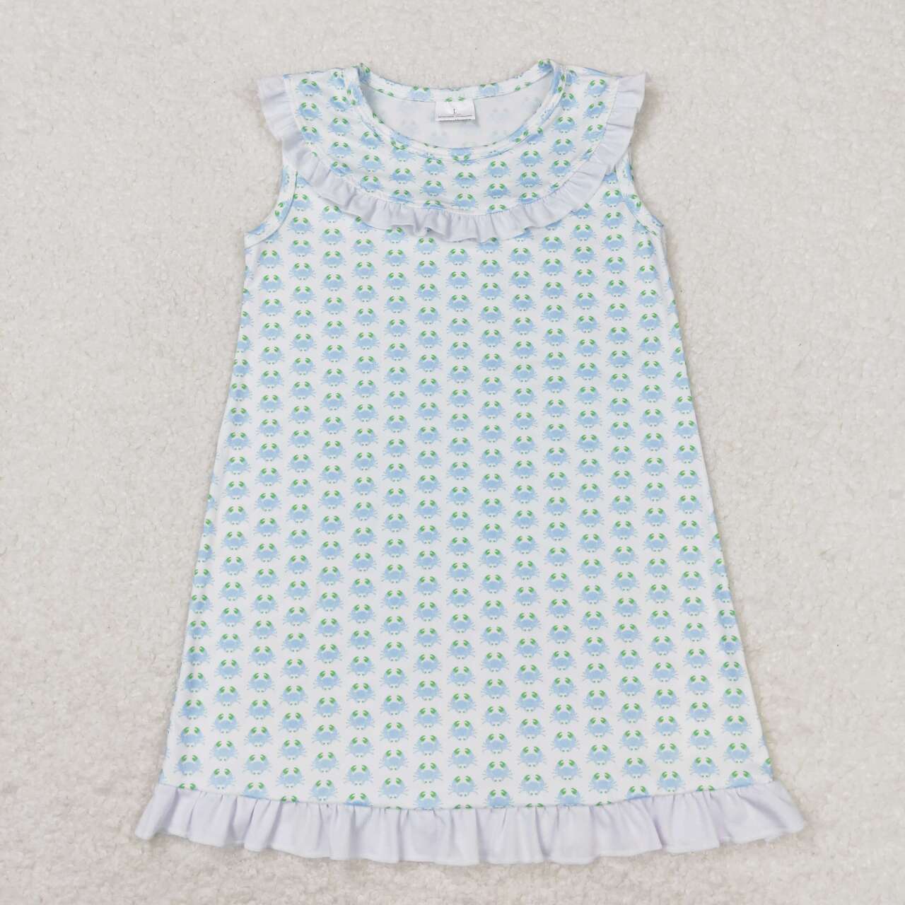 GSD1078 Blue Crab Print Girls Knee Length Summer Dress