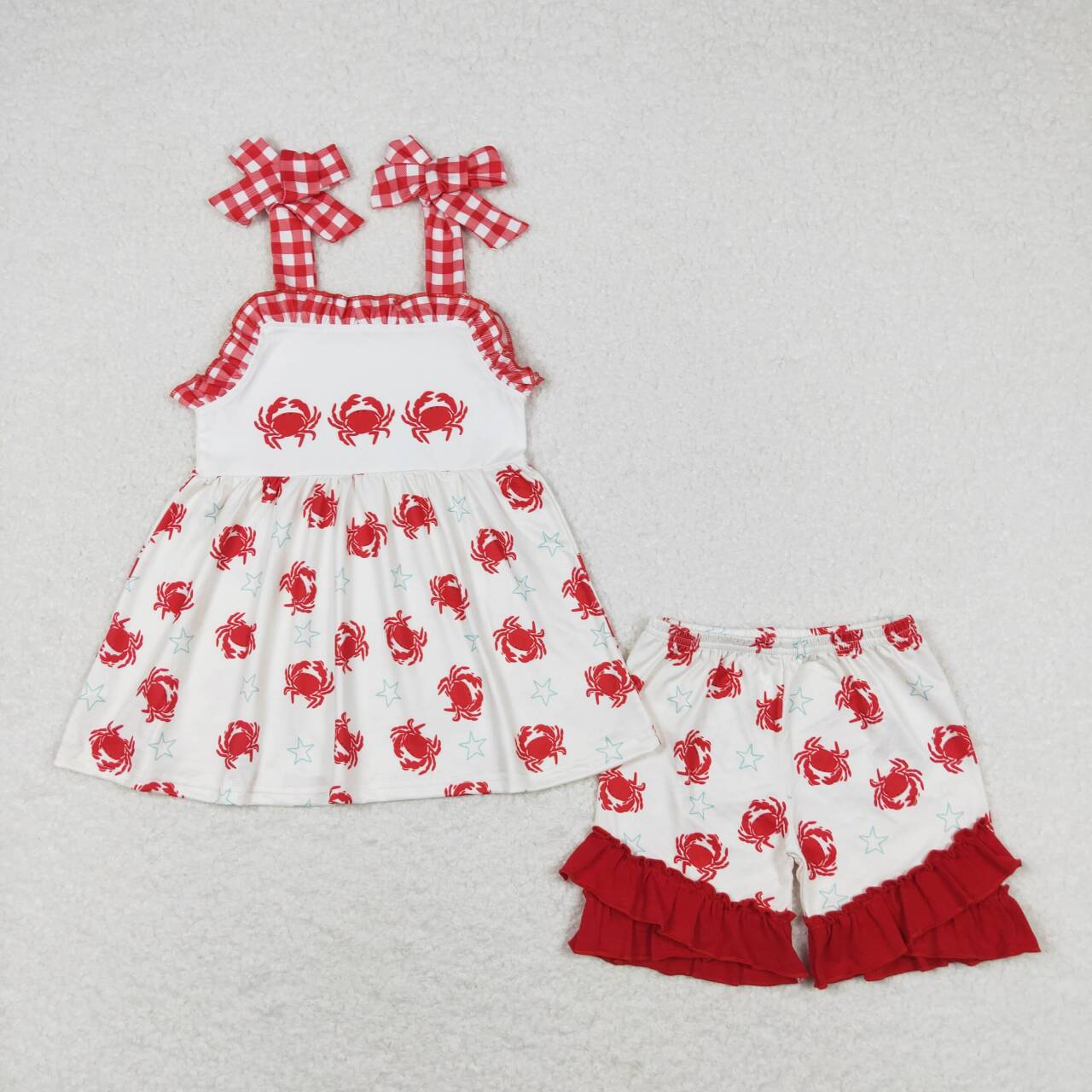 GSSO0728 Crab Stars Strap Tunic Top Ruffle Shorts Girls Summer Clothes Set