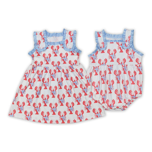 Crayfish Bows Print Sisters Sleeveless Summer Clothes Sisters Wear