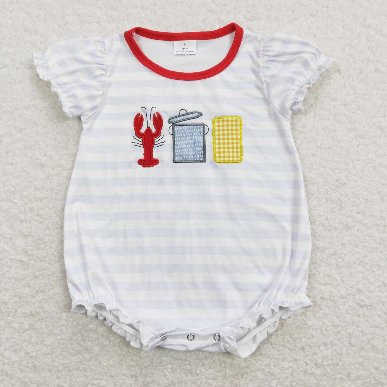 SR0743 Crayfish Corn Embroidery Baby Girls Summer Romper