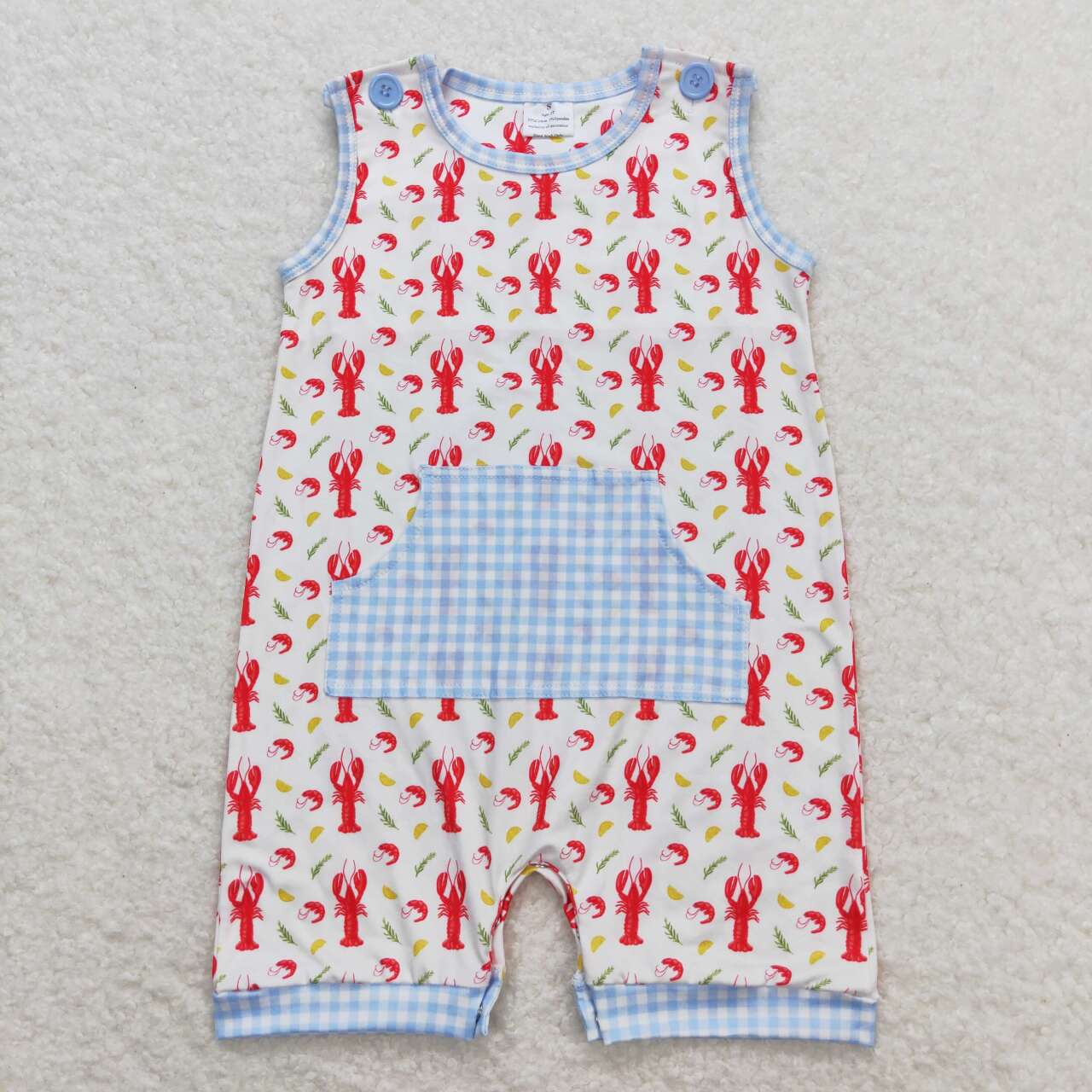 SR1137 Crayfish Print Baby Boys Pocket Summer Romper