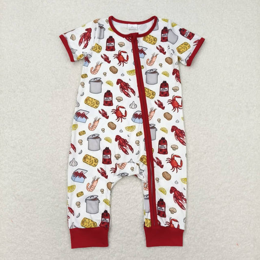 SR1339  Crayfish Crab Print Baby Summer Zipper Romper