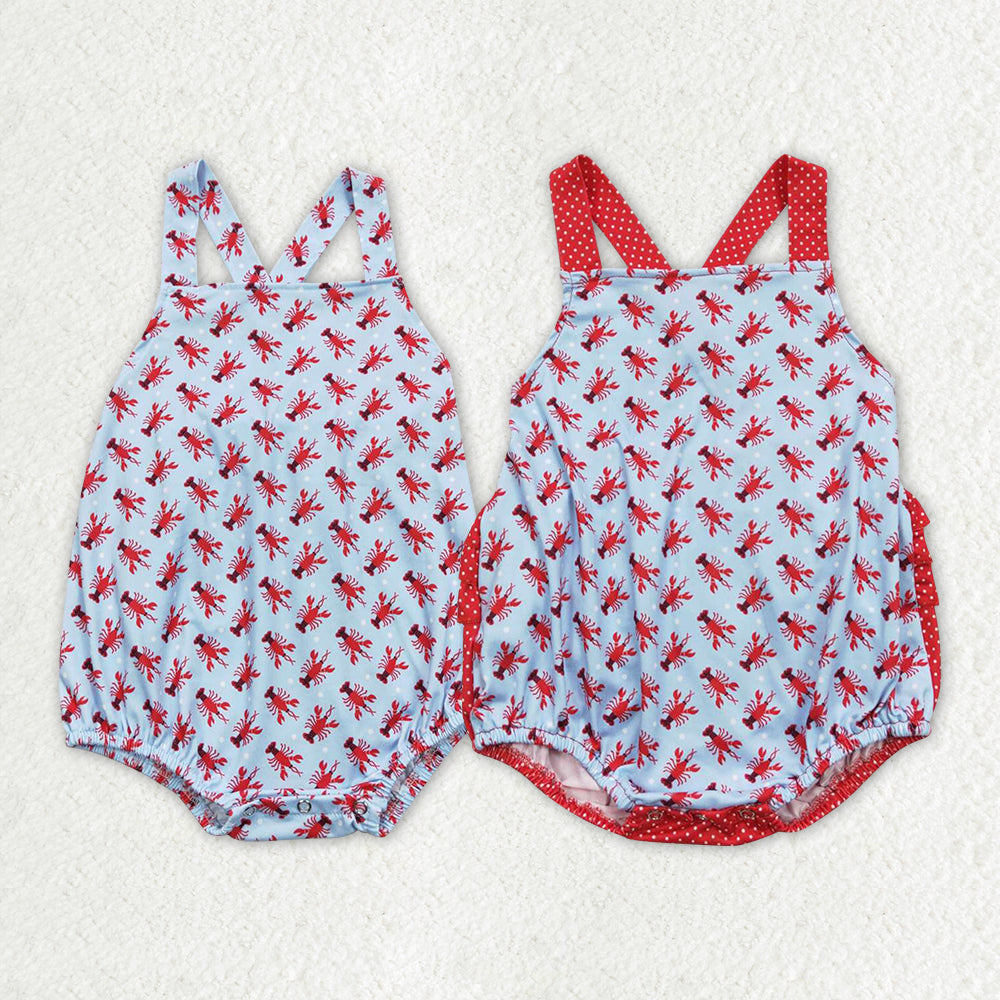 Crayfish Print Sibling Summer Matching Bubble Romper Infant Clothes