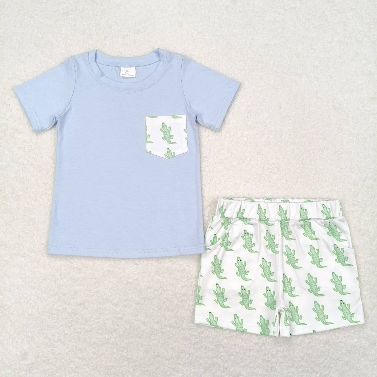 BSSO0782 Blue Pocket Top Crocodile Shorts Boys Summer Clothes Set