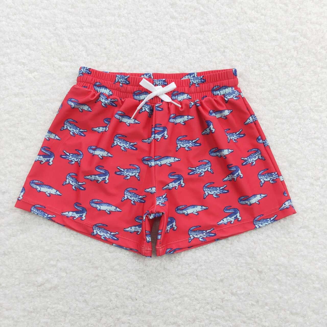 S0175 Boys Red Crocodile Print Swim Trunks