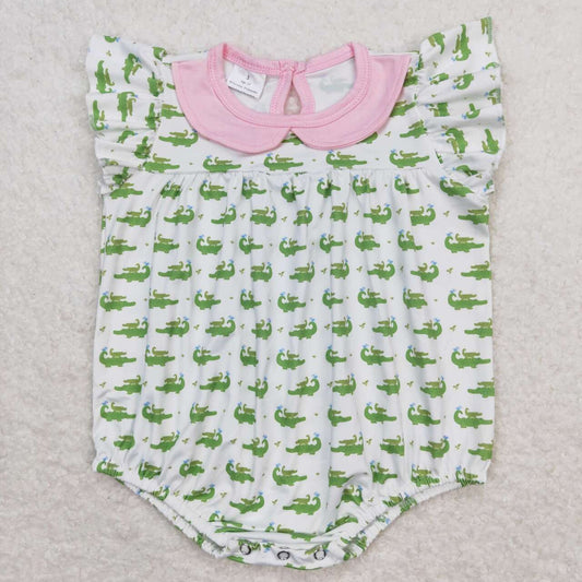 SR1068 Crocodile Print Baby Girls Summer Romper
