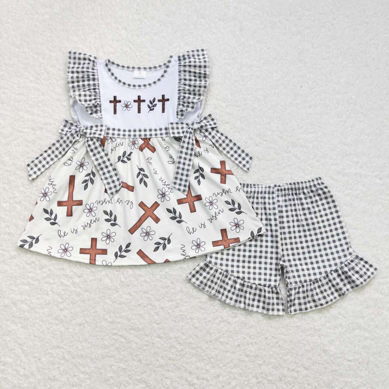 Cross Embroidery Stripes Print Sibling Easter Matching Clothes