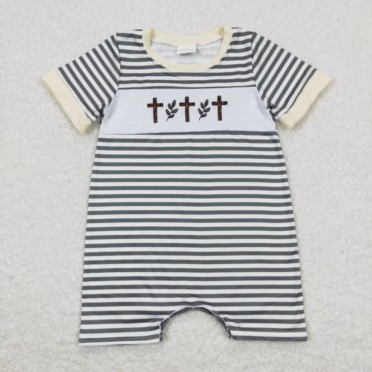 Cross Embroidery Stripes Print Sibling Easter Matching Clothes