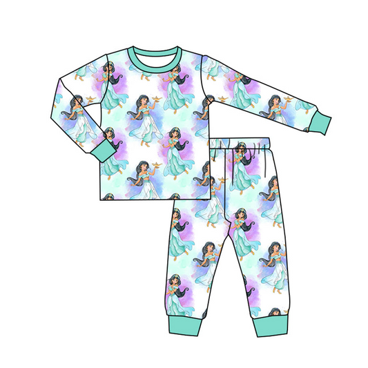 (Custom Design MOQ 5) Cartoon princess with Lamp kids pajamas