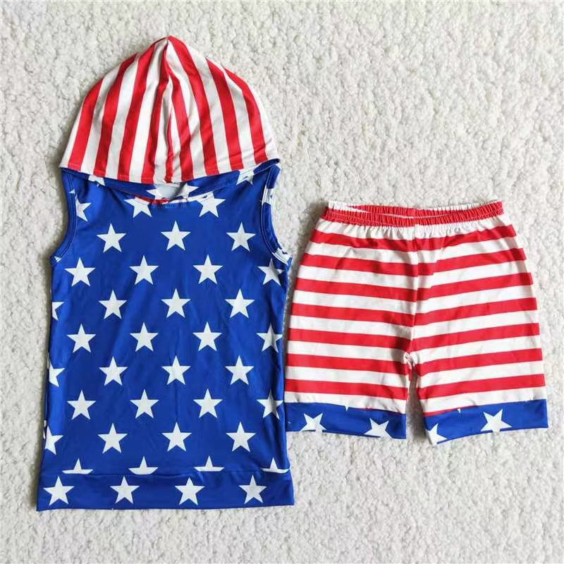 6 Design USA Flags Stars Print Boys 4th of July Clothes Set Brothers Wear